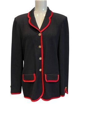 St John Collection By Marie Gray Jacket Sz 14 Black/Red Satin Trim